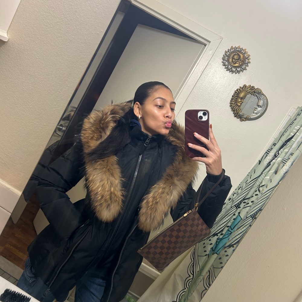 ADALI-F Down coat with natural fur Signature Mackage Collar BLACK SZ SMALL